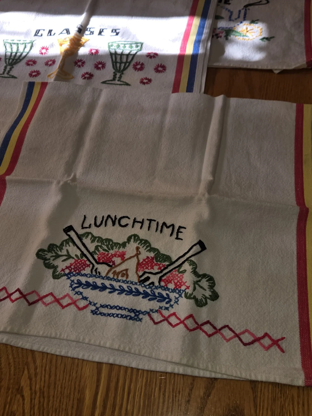 Vintage Cannon Embroidered Kitchen Towels Set of 8 Retro Handmade Cotton